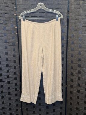 Norton McNaughton Beige Textured Linen Capri pant, Embroidered hem